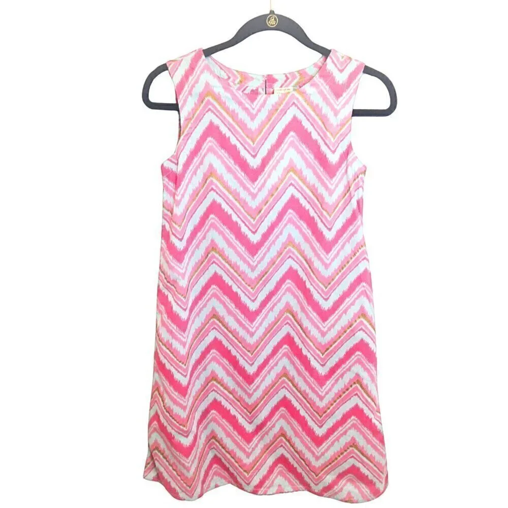 GIRL'S UTSA KIDS COLLECTION PINK, BLUE & GOLD GEO PATTERN DRESS - SIZE 13/14